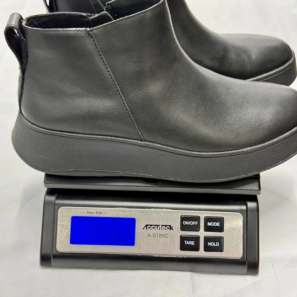 FitFlop F-Mode Leather Platform Zip Ankle Boots Black Womens 8 Grunge Goth Fall